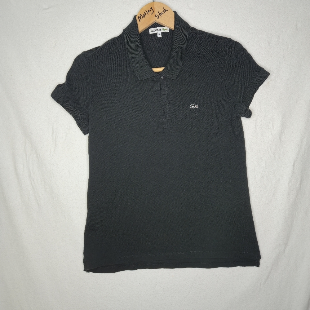 Lacoste Ladies Black Polo Short Sleeve Tee Shirt Size 38 (Medium)
